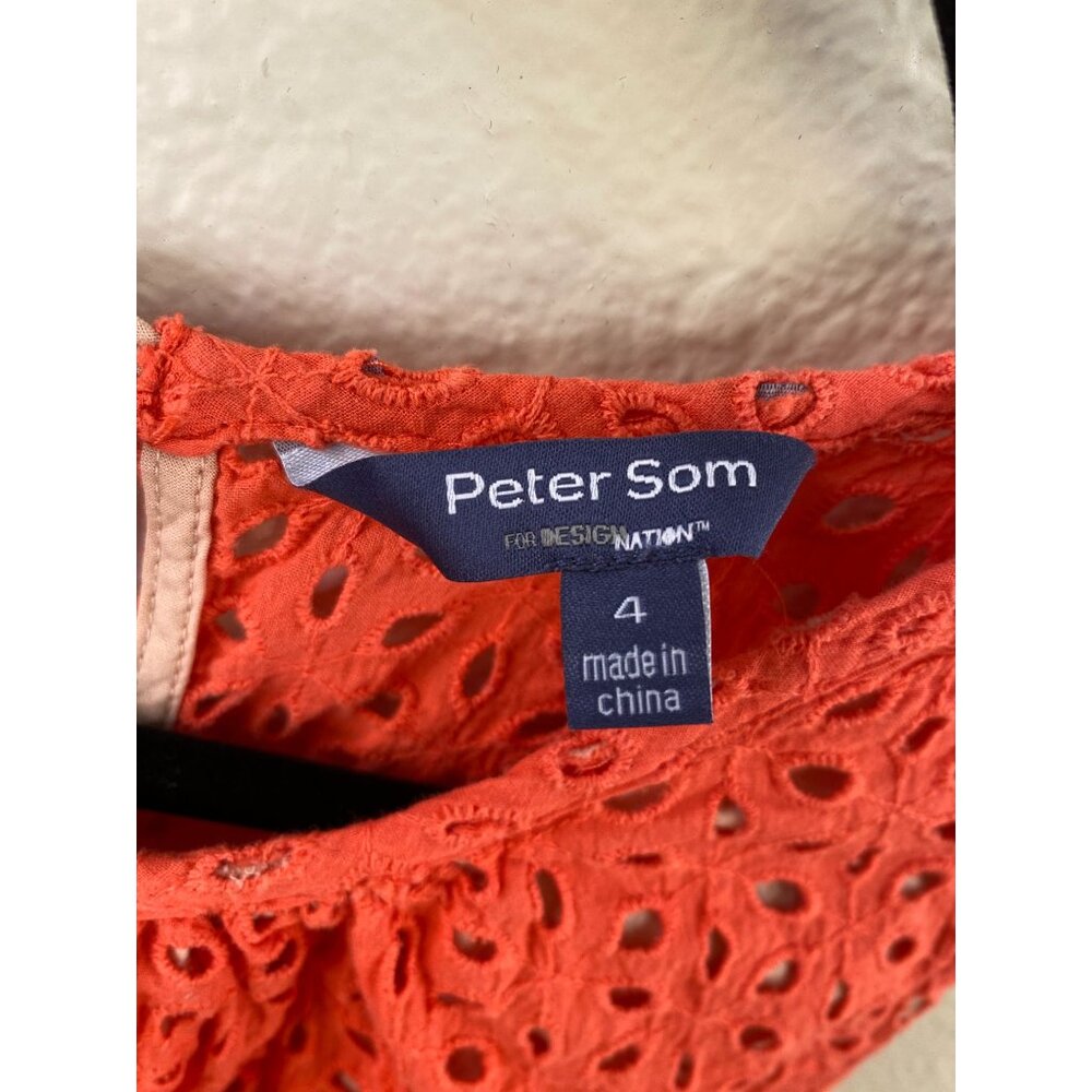 Peter Som Orange Eyelet Ruffle Hem Dress Womens 4 Sleeveless 100% Cotton Pockets - Picture 4 of 8